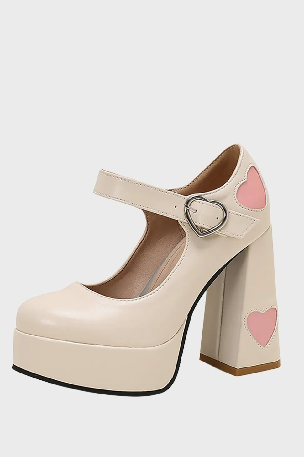 Preto PU Couro Plataforma Bloco Salto Mary Jean Shoes