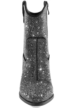 Preto Rhinestone Contraste Cor Western Ankle Botins