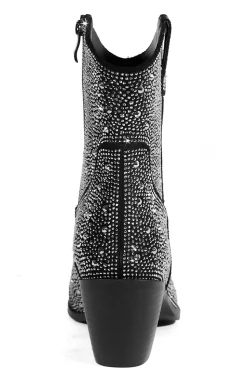 Preto Rhinestone Contraste Cor Western Ankle Botins