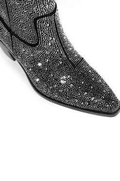 Preto Rhinestone Contraste Cor Western Ankle Botins