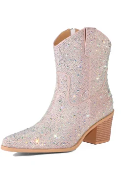 Preto Rhinestone Contraste Cor Western Ankle Botins