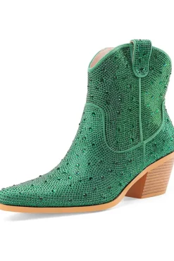 Preto Rhinestone Contraste Cor Western Ankle Botins