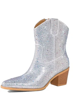 Preto Rhinestone Contraste Cor Western Ankle Botins