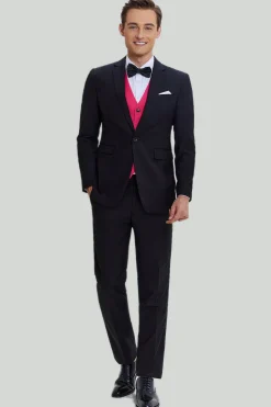 Preto Rosa 2 Peça Notched Lapel Homens Suits