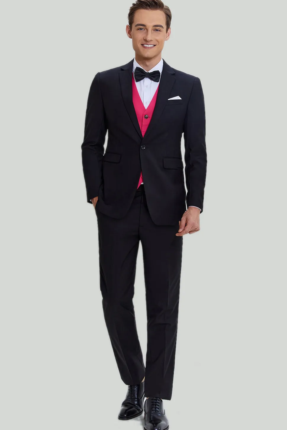 Preto Rosa 2 Peça Notched Lapel Homens Suits