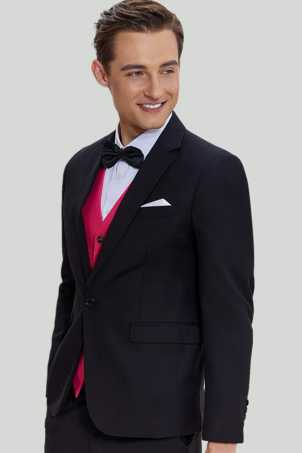 Preto Rosa 2 Peça Notched Lapel Homens Suits