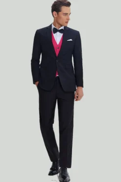 Preto Rosa 2 Peça Notched Lapel Homens Suits