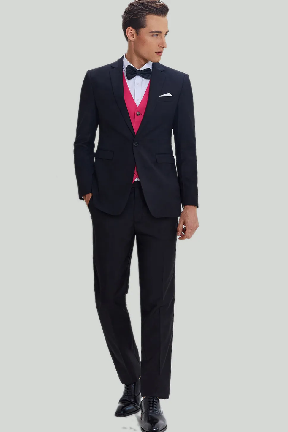 Preto Rosa 2 Peça Notched Lapel Homens Suits