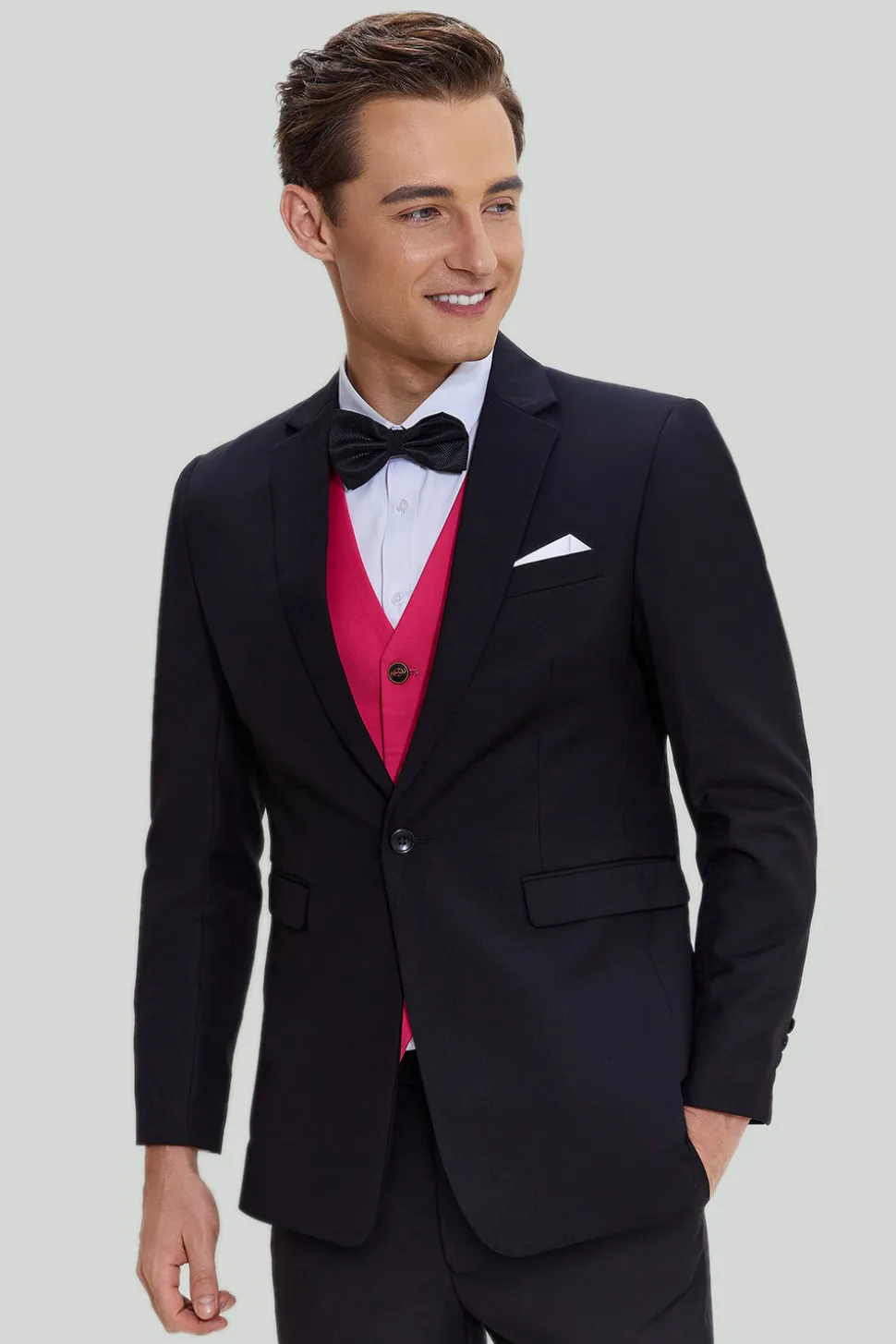 Preto Rosa 2 Peça Notched Lapel Homens Suits