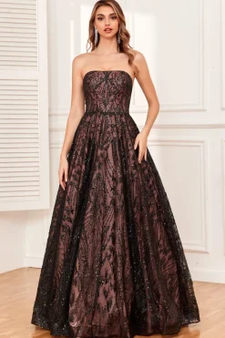 Preto Sem Alças Vestido de Baile A Line