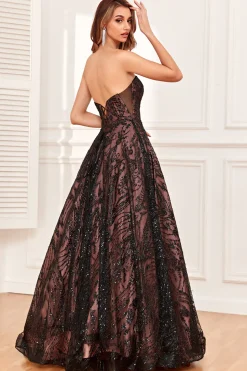Preto Sem Alças Vestido de Baile A Line