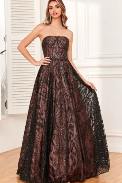 Preto Sem Alças Vestido de Baile A Line