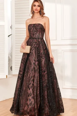 Preto Sem Alças Vestido de Baile A Line