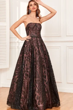Preto Sem Alças Vestido de Baile A Line