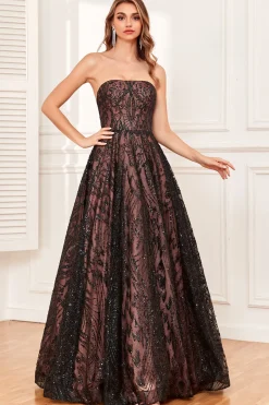 Preto Sem Alças Vestido de Baile A Line