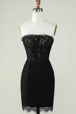 Preto Sem Alças Vestido de Cocktail