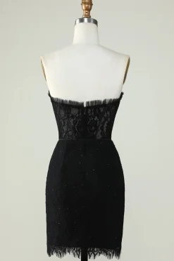Preto Sem Alças Vestido de Cocktail