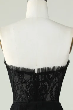Preto Sem Alças Vestido de Cocktail
