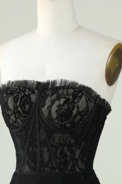 Preto Sem Alças Vestido de Cocktail