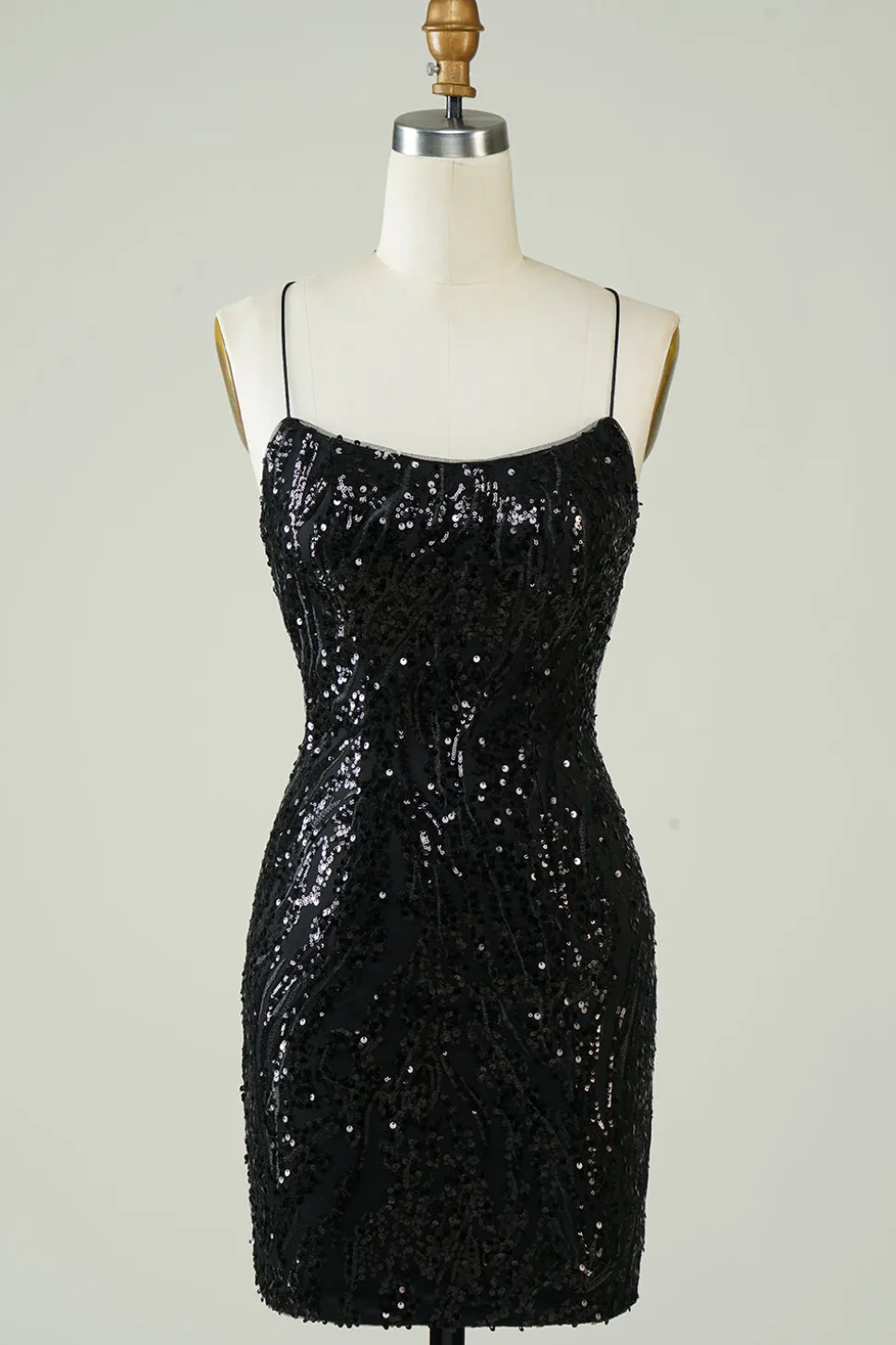 Preto Sequins Esparguete Alças Apertado Homecoming Dress