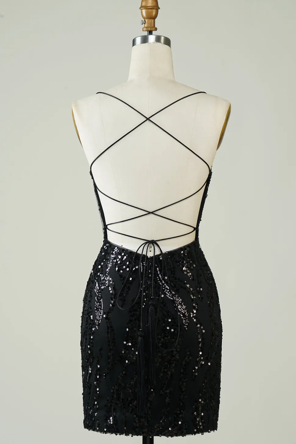 Preto Sequins Esparguete Alças Apertado Homecoming Dress