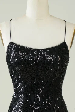 Preto Sequins Esparguete Alças Apertado Homecoming Dress