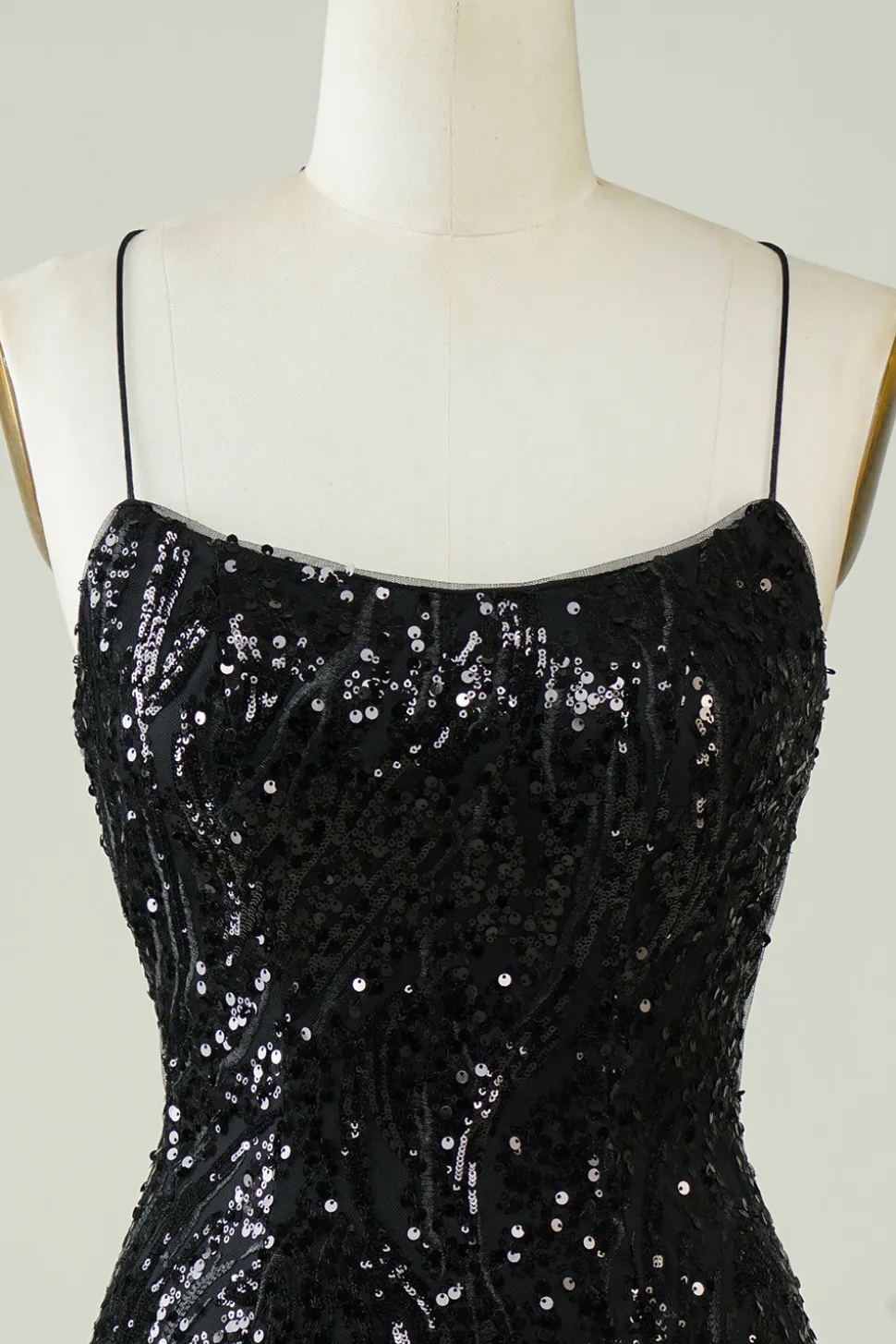 Preto Sequins Esparguete Alças Apertado Homecoming Dress