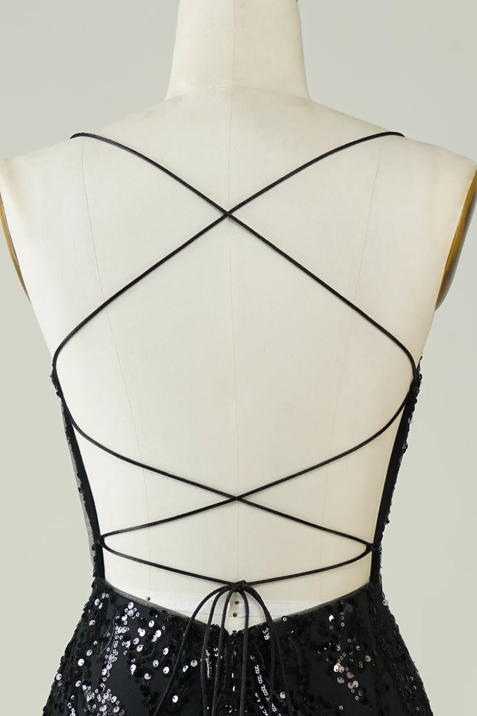 Preto Sequins Esparguete Alças Apertado Homecoming Dress