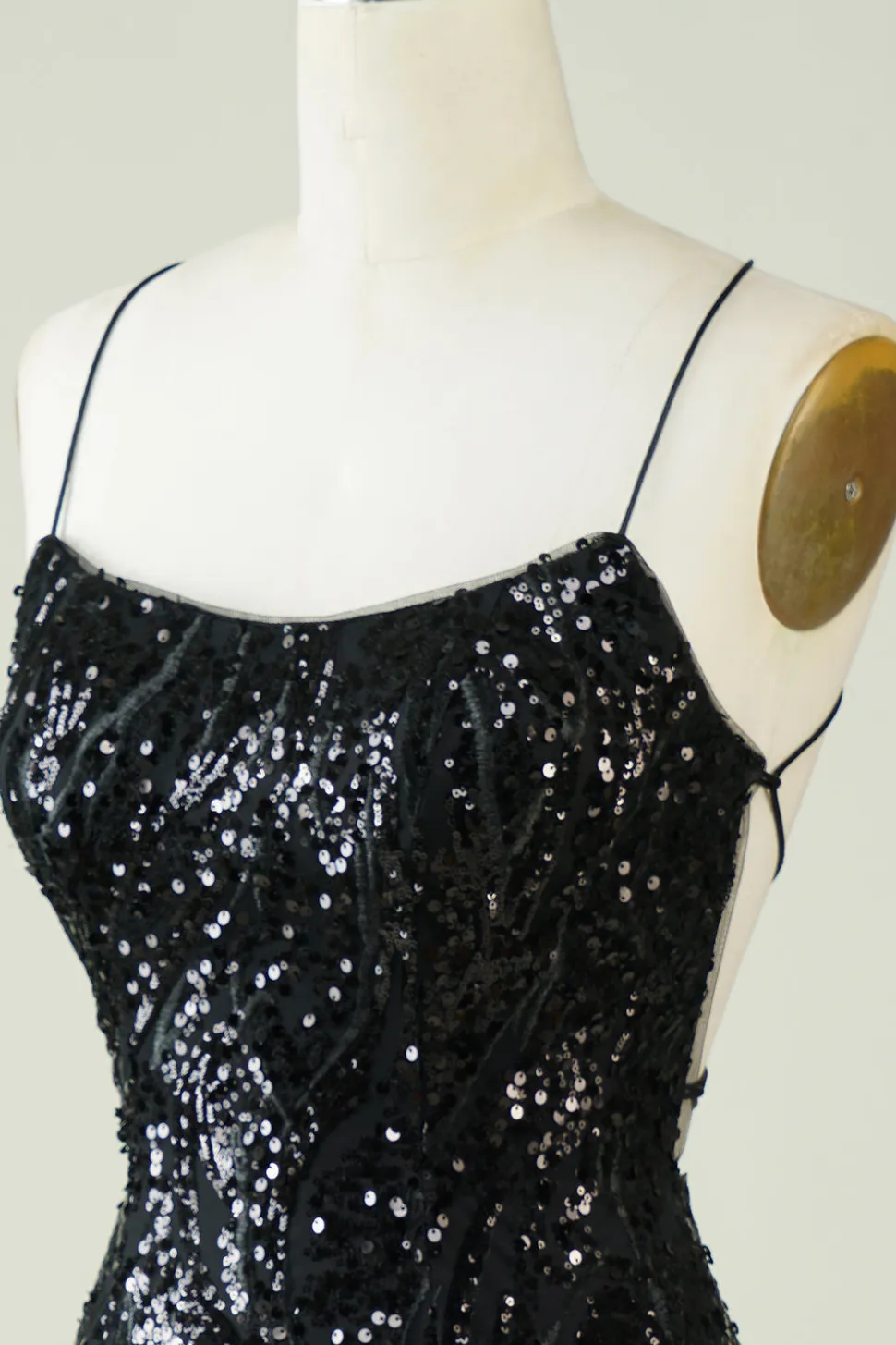 Preto Sequins Esparguete Alças Apertado Homecoming Dress