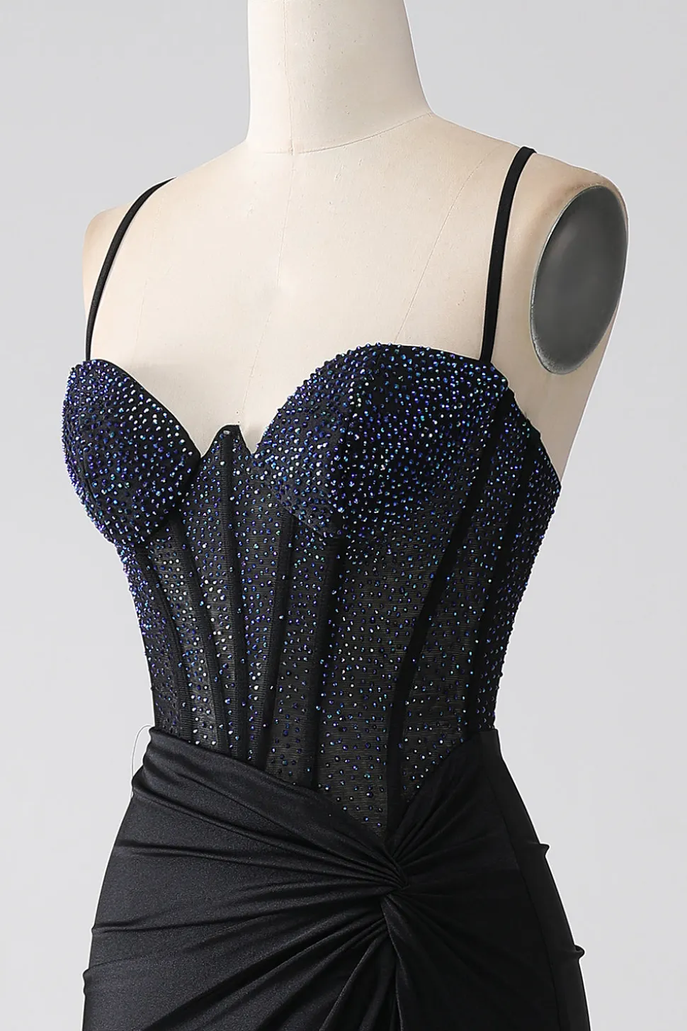 Preto Sereia Esparguete Correias Longo Espartilho Vestido de Baile Com Missangas