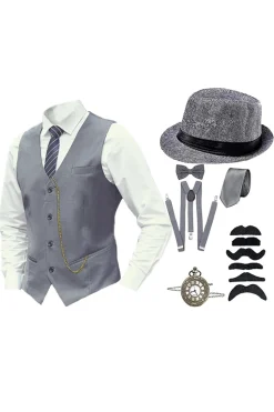 Preto Single Breasted Men's Suit Vest com Acessórios set