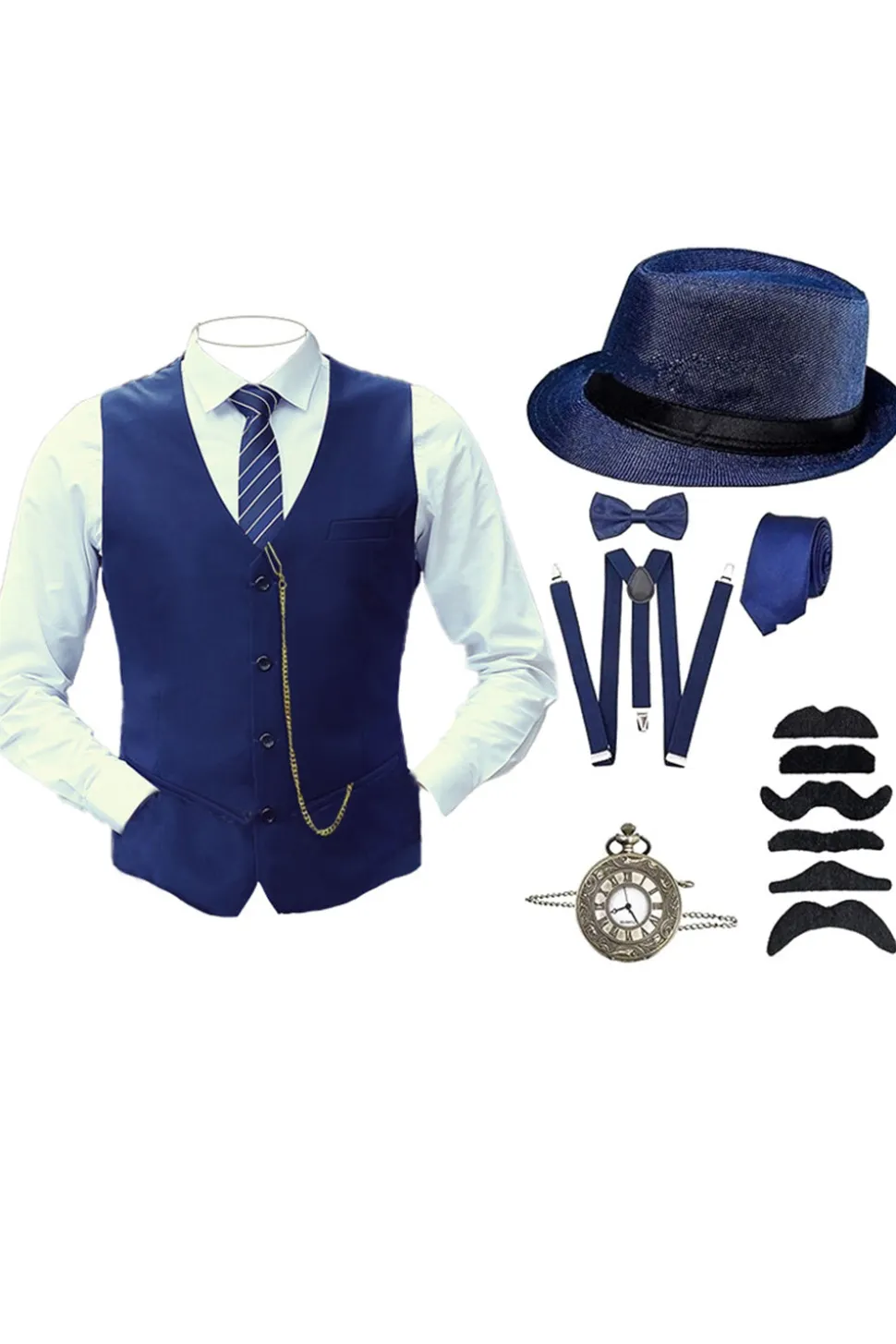 Preto Single Breasted Men's Suit Vest com Acessórios set