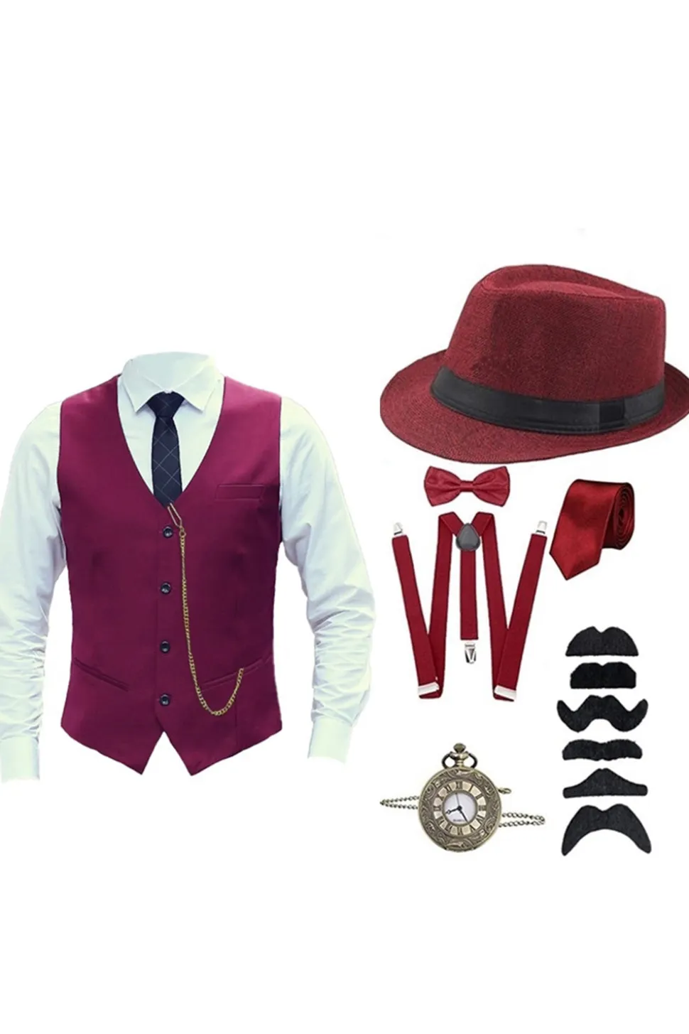 Preto Single Breasted Men's Suit Vest com Acessórios set