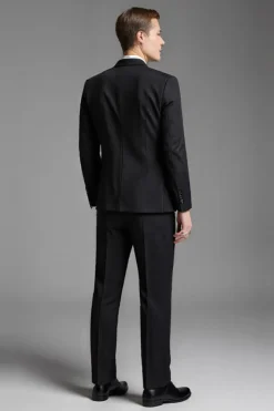 Preto Sólido Slim Fit Notched Lapela 3 Peças Fato Homem