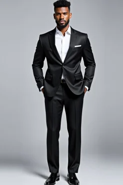 Preto Slim Fit 2 Peça Notched Lapela Fatos Formal