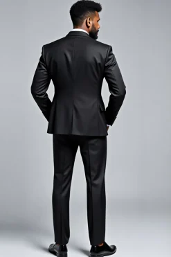 Preto Slim Fit 2 Peça Notched Lapela Fatos Formal