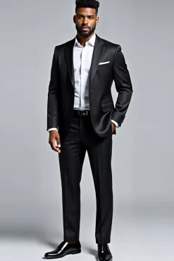 Preto Slim Fit 2 Peça Notched Lapela Fatos Formal