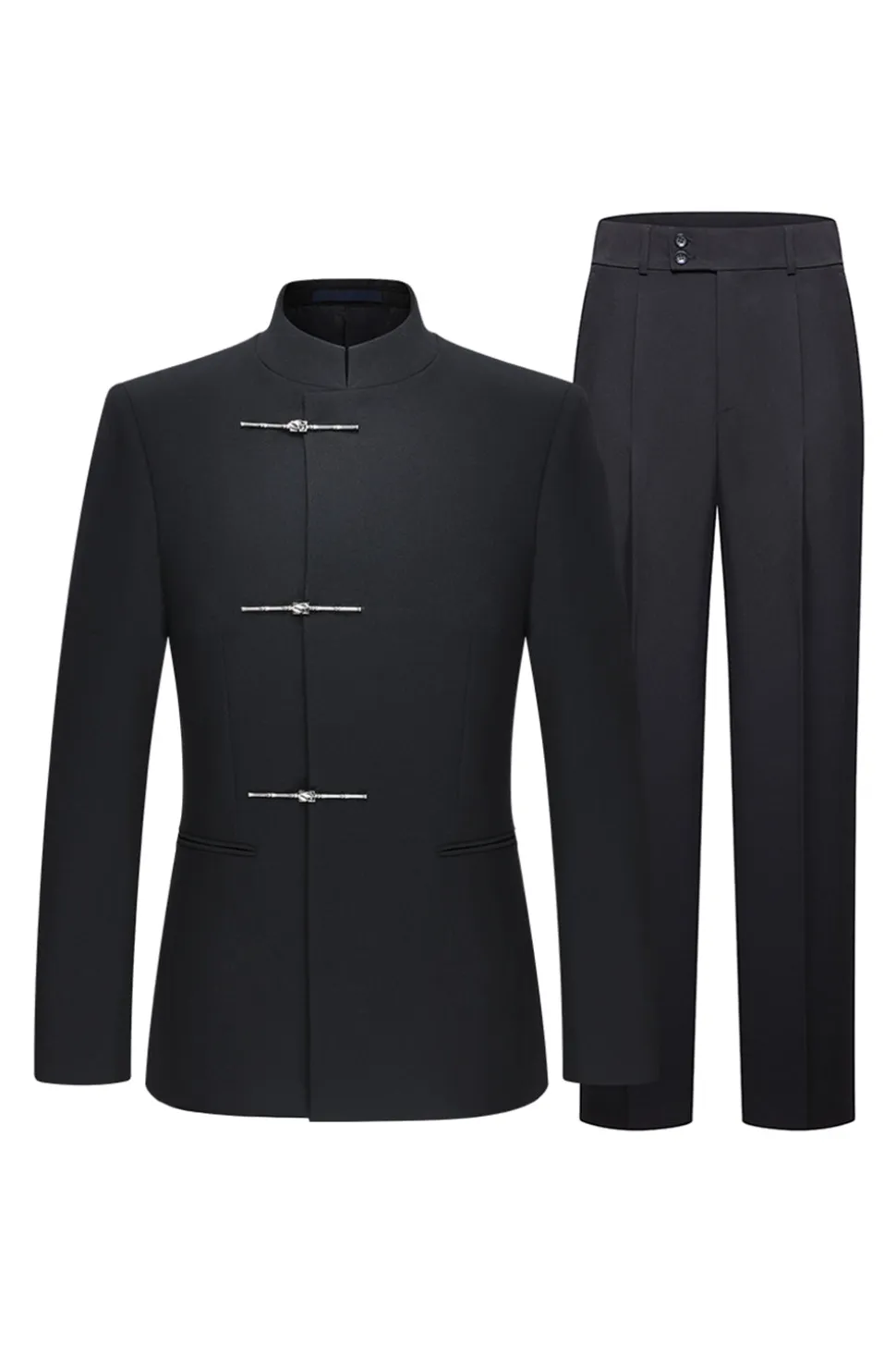 Preto Slim Fit Masculino 2 Peças Mandarin Collar Terno