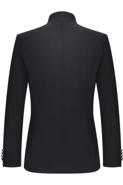 Preto Slim Fit Masculino 2 Peças Mandarin Collar Terno