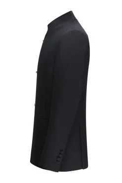 Preto Slim Fit Masculino 2 Peças Mandarin Collar Terno