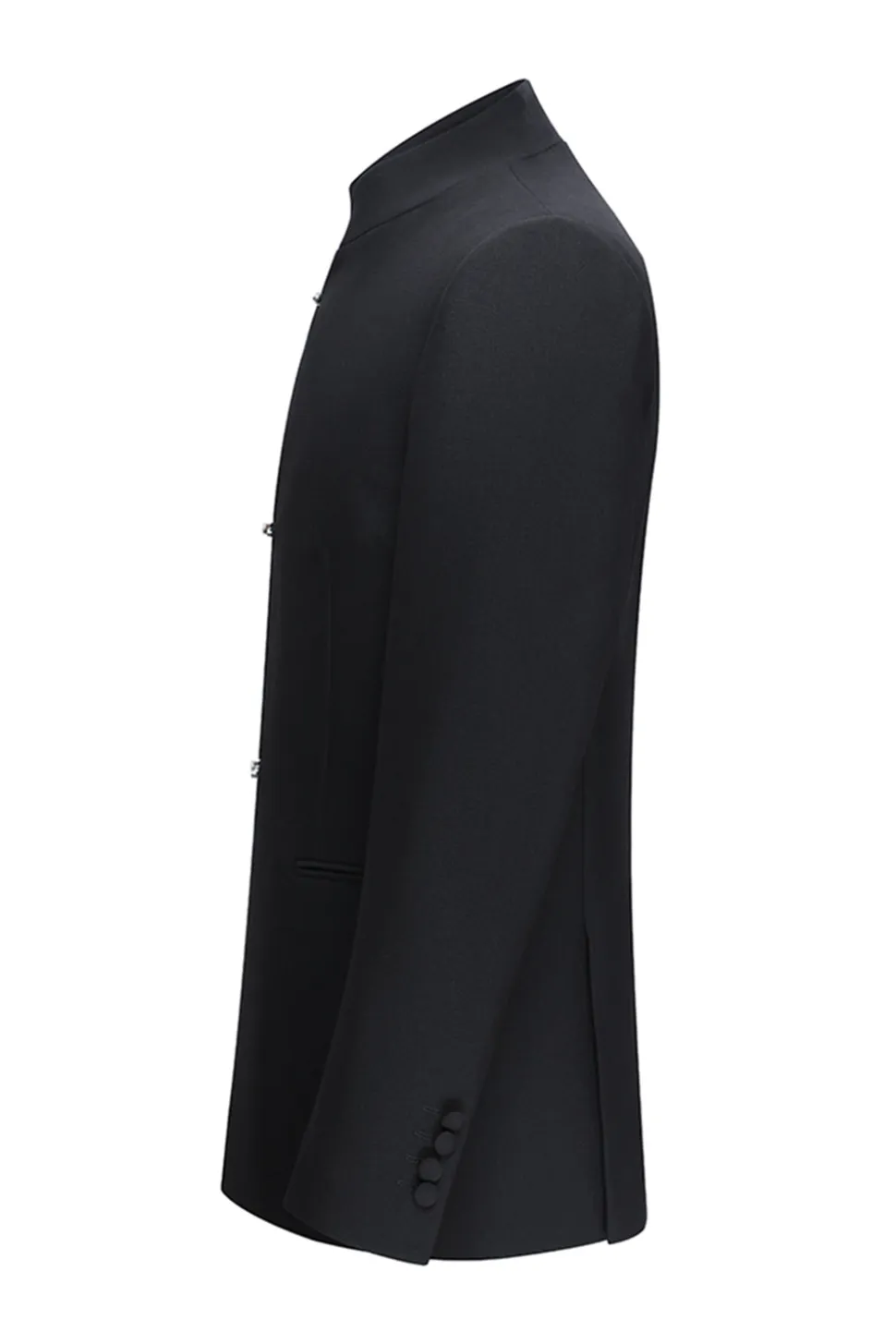 Preto Slim Fit Masculino 2 Peças Mandarin Collar Terno
