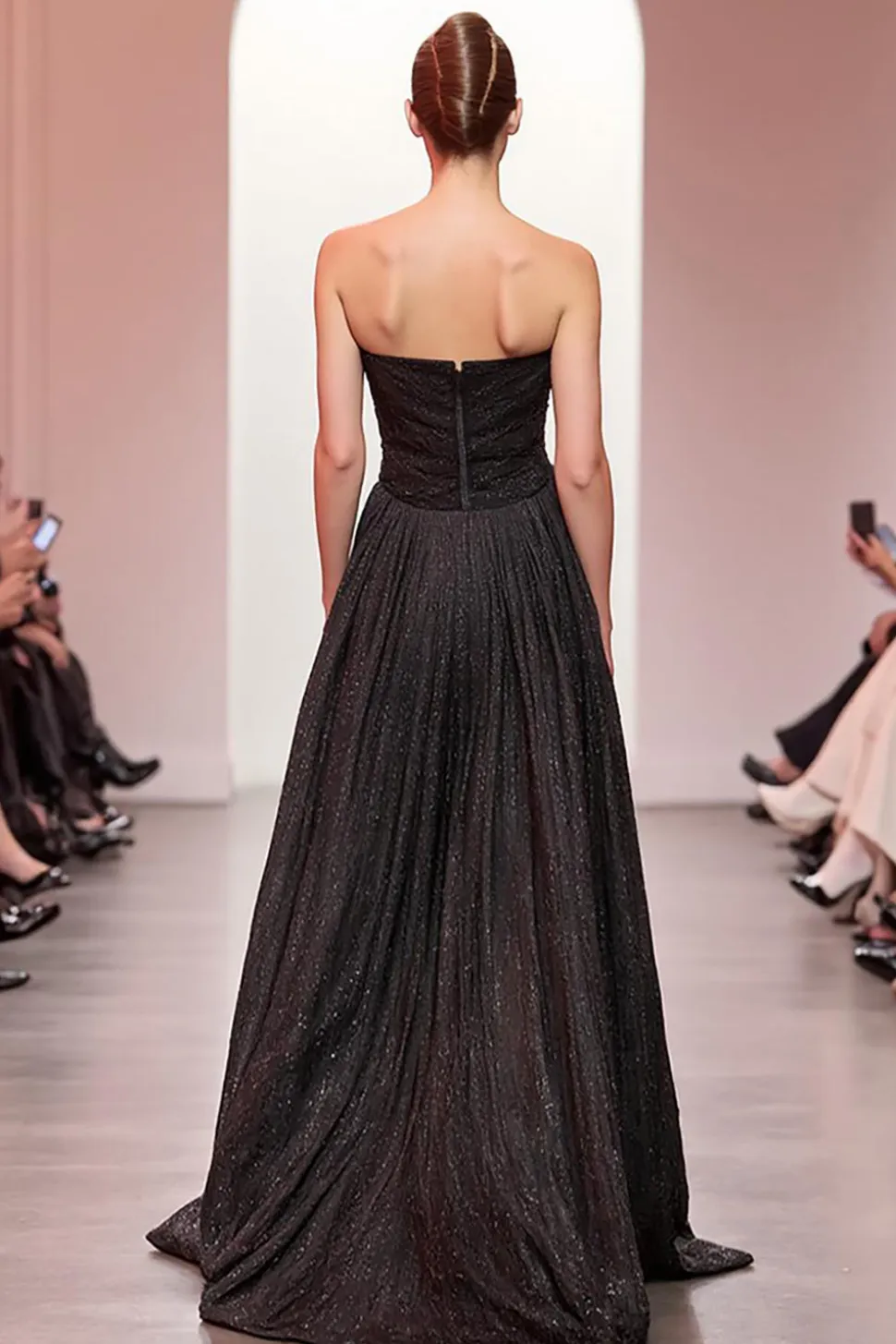 Preto Sparkly Strapless Long A Line Vestido de Noite