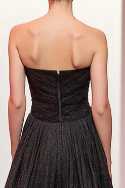 Preto Sparkly Strapless Long A Line Vestido de Noite