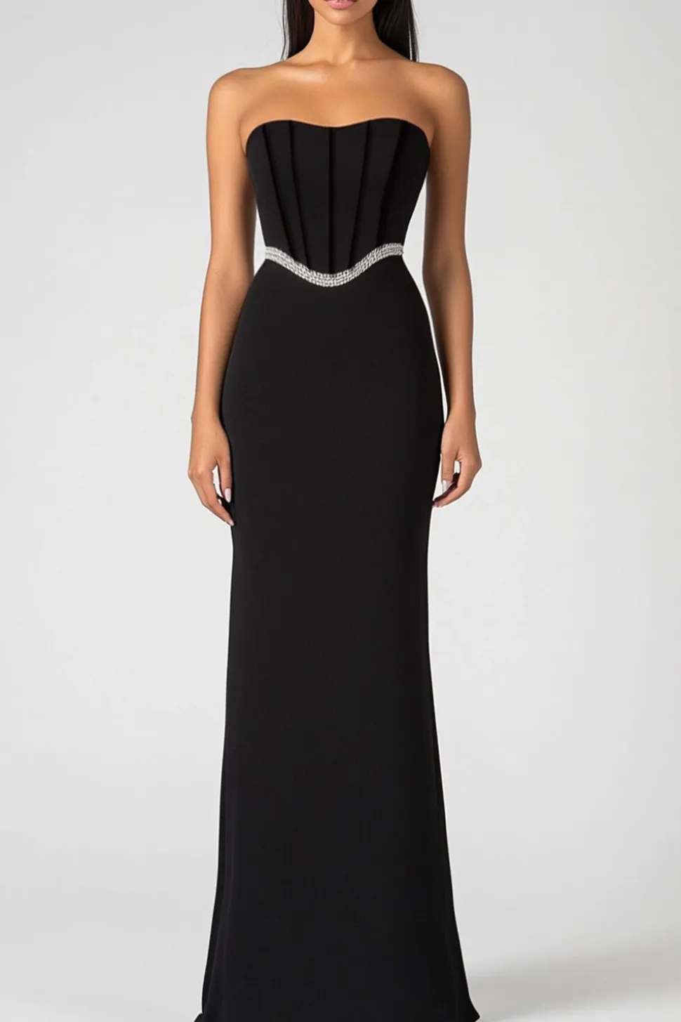 Preto Strapless Corset Bainha Sequins Vestido Formal