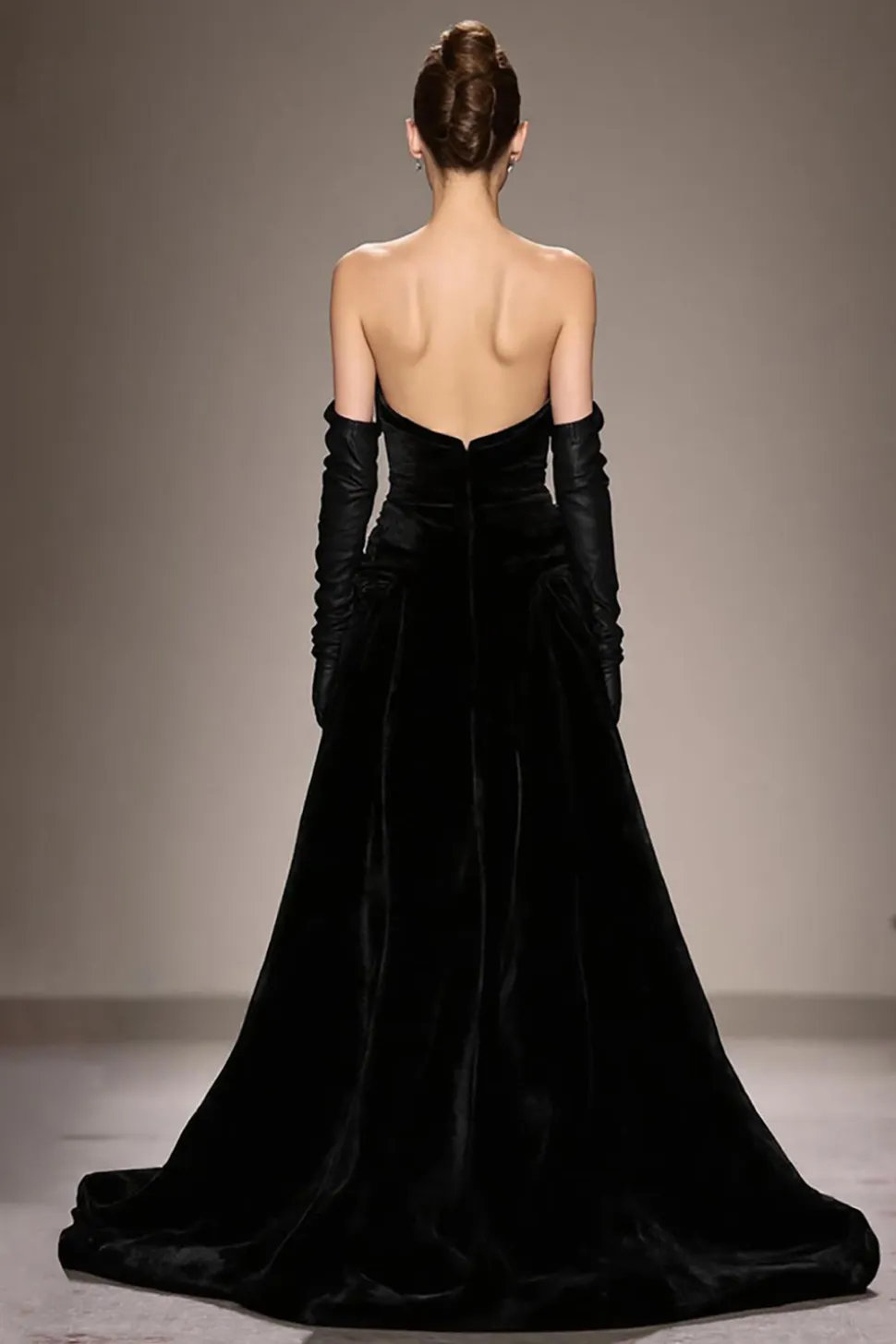 Preto Strapless Long Velvet Vestido de Noite