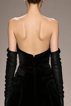 Preto Strapless Long Velvet Vestido de Noite