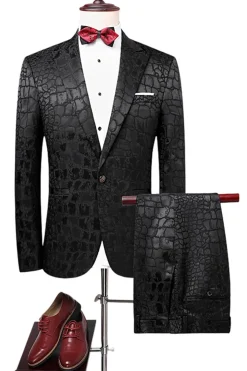 Preto Textura Pico Lapela 2 Peças Prom Suits