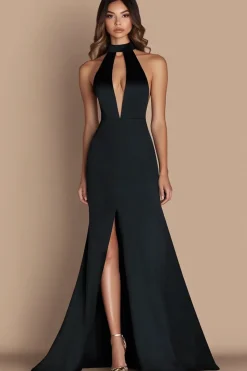 Preto Trompete/sereia Cabeçada Longos Vestido Cerimónia com Fenda