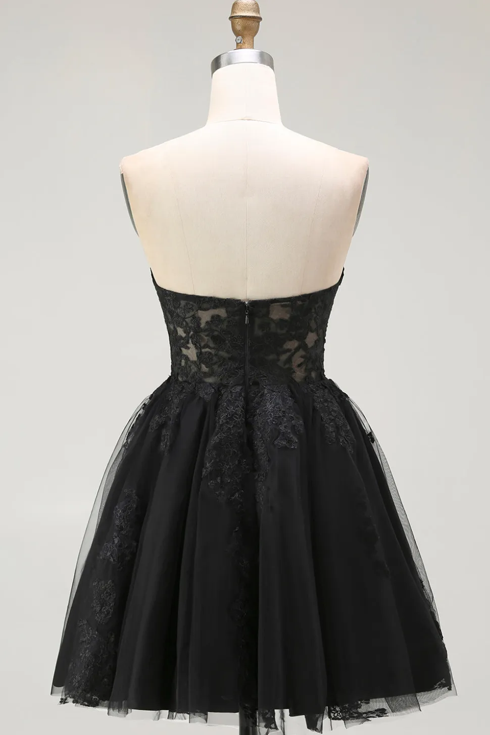 Preto Uma Linha Querida Appliqued Sheer Corset Short Homecoming Dress