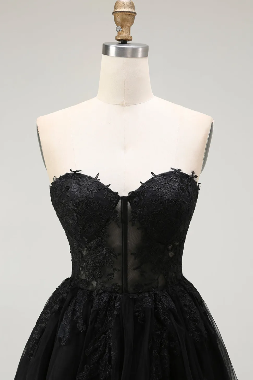 Preto Uma Linha Querida Appliqued Sheer Corset Short Homecoming Dress